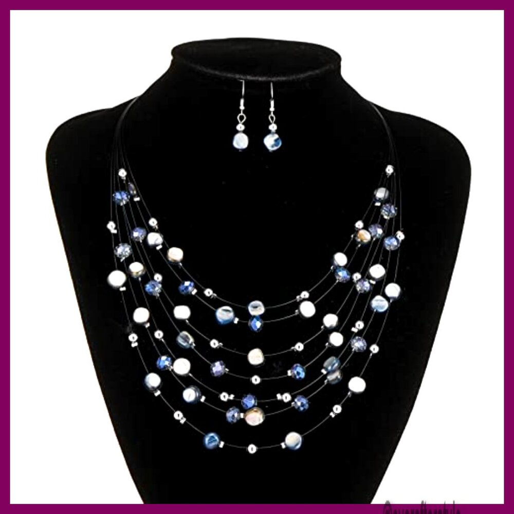 Multi-Layer Crystal Bead Statement Necklace Set W… - image 4
